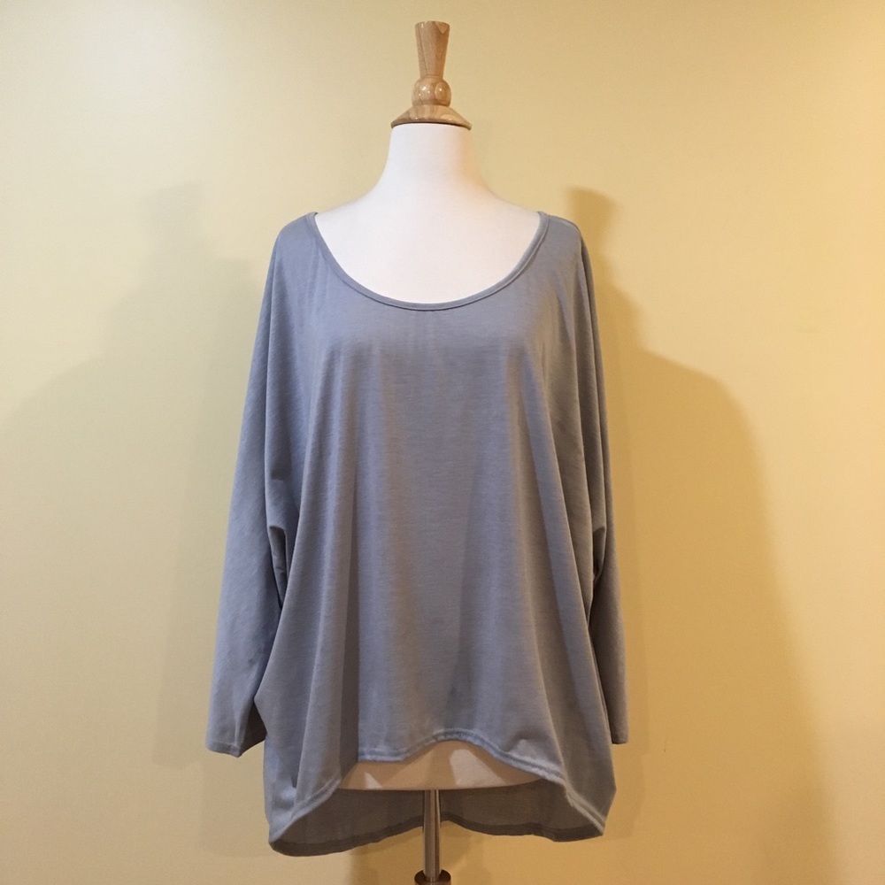 High Low 3/4 Dolman Sleeve Drapey Top Grey - Picture 2 of 5